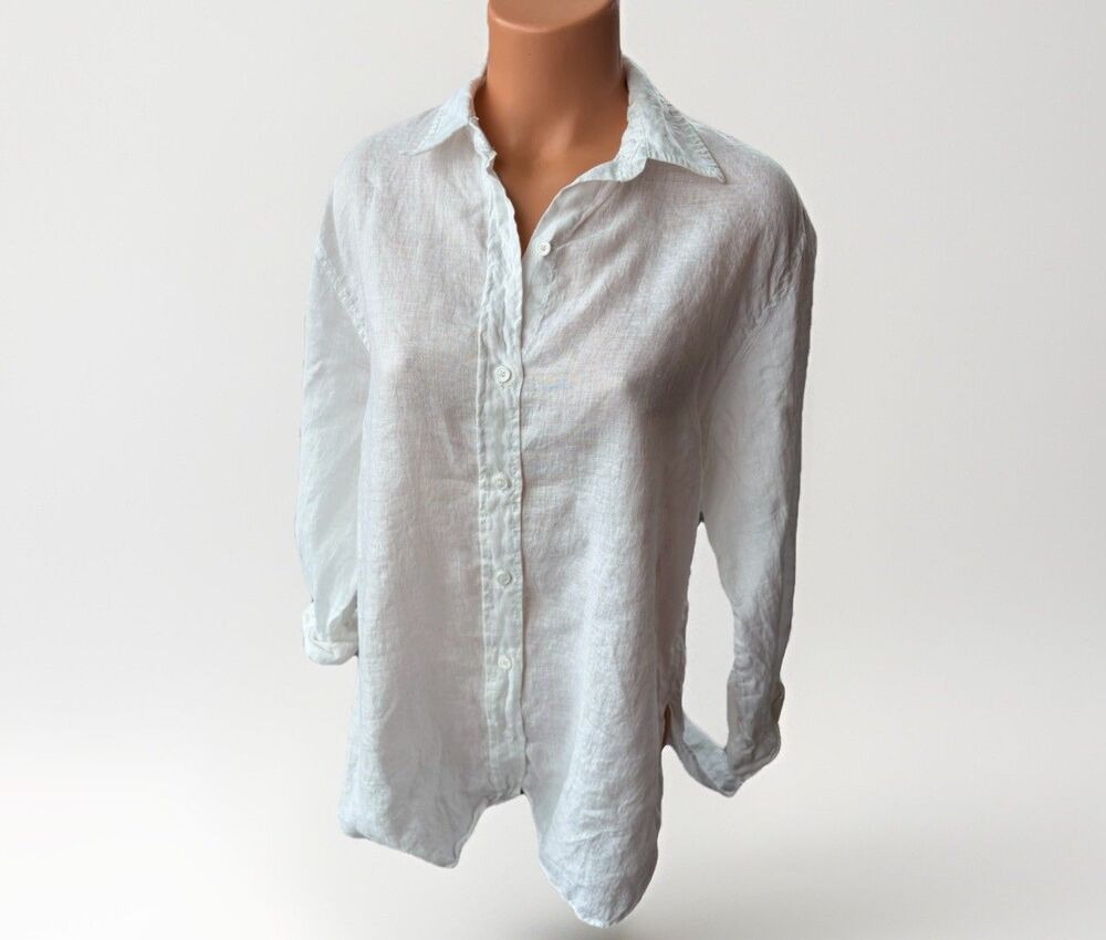 Zara Women’s White Linen Button Up Shirt Size M Long Sleeve